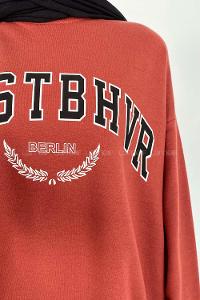 Modalamelif Bisiklet Yaka WRSTBHVR BERLİN Yazı Baskılı Sweat Kiremit