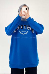 Modalamelif Bisiklet Yaka WRSTBHVR BERLİN Yazı Baskılı Sweat Saks Mavisi