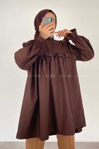 Modalamelif Omuz Fırfırlı Pileli Tunik Acıkahve