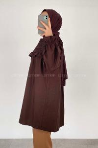 Modalamelif Omuz Fırfırlı Pileli Tunik Acıkahve