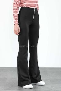 Modalamelif Önü Fermuarlı İspanyol Paça Çelik Örme Tayt Siyah