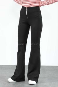 Modalamelif Önü Fermuarlı İspanyol Paça Çelik Örme Tayt Siyah