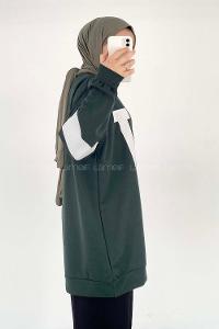 Modalamelif W Baskılı Kol Şerit Sweat Tunik Haki