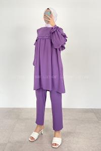 Light Purple Medium Crew Neck Long Arm Without Accessories Cotton Fabric Regular Trousers Comfortable Suit