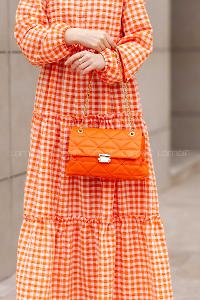 Lamelif  Zincir Askılı Nakışlı Omuz Çantası Oranj