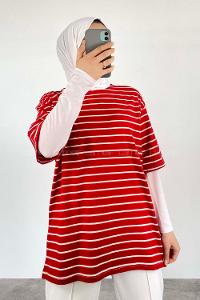 Red Crew Neck Short Arm Cotton Unprinted T-shirt