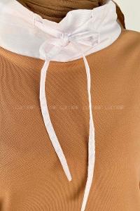 Lamelif Gömlek Garnili Tesettür Takım Camel