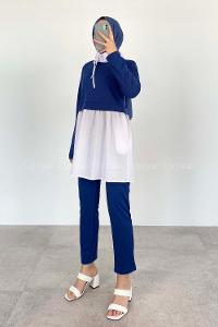 Indigo Neckband Long Arm Without Accessories Cotton Regular Trousers Comfortable Suit