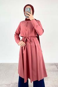 Modalamelif Önü Düğmeli Yazlık Trenç Gül