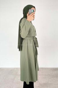 Modalamelif Önü Düğmeli Yazlık Trenç Haki