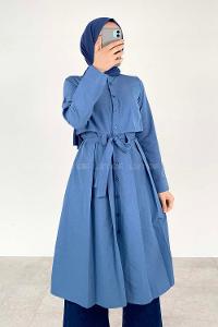 Modalamelif Önü Düğmeli Yazlık Trenç İndigo