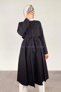 Modalamelif Önü Düğmeli Yazlık Trenç Siyah