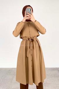 Modalamelif Önü Düğmeli Yazlık Trenç Sütlü Kahve