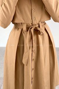 Modalamelif Önü Düğmeli Yazlık Trenç Sütlü Kahve