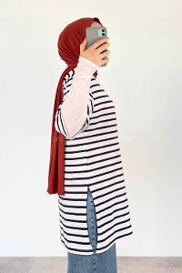 Navy Blue Crew Neck Half Arm Arm Cotton T-shirt