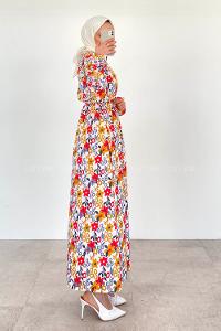 Red Crew Neck Cotton Printed Dresess