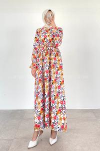 Red Crew Neck Cotton Printed Dresess