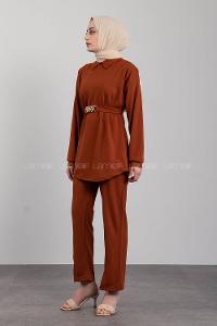 Modalamelif Gömlek Yaka Scuba  İkili Takım Taba