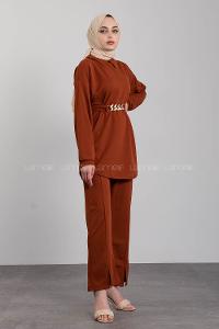 Modalamelif Gömlek Yaka Scuba  İkili Takım Taba