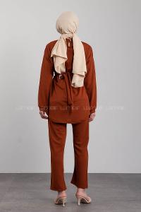 Modalamelif Gömlek Yaka Scuba  İkili Takım Taba