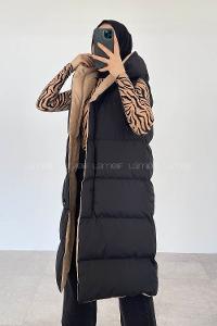 Modalamelif Kapşon Detaylı Çift Taraflı Şişme Yelek Siyah-Bej