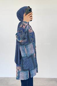 Modalamelif Şal Desen Dijital Baskı Gömlek Mavi