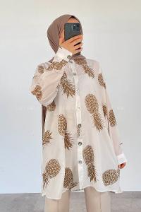 Modalamelif Ananas Desen Gömlek Vizon