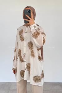 Modalamelif Ananas Desen Gömlek Vizon