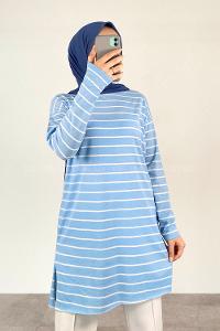 Blue Medium Crew Neck Half Arm Arm Cotton Fabric Printed T-shirt