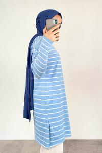 Blue Medium Crew Neck Half Arm Arm Cotton Fabric Printed T-shirt