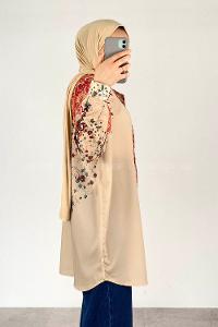 Beige Shirt Collar Long Arm Cotton Unprinted Shirt