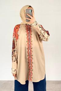 Beige Shirt Collar Long Arm Cotton Unprinted Shirt