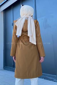 Modalamelif Kol Katlamalı Kapşonlu Trenç Taba