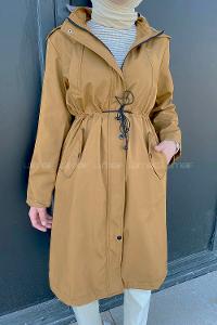 Modalamelif Kol Katlamalı Kapşonlu Trenç Taba