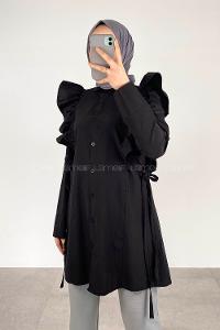 Black Shirt Collar Long Arm Unprinted Shirt