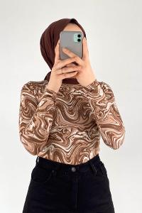 Caramel Mock Turtle Neck Long Arm Viscose Fabric Body