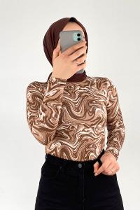 Caramel Mock Turtle Neck Long Arm Viscose Fabric Body