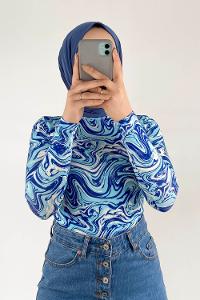 Blue Mock Turtle Neck Long Arm Viscose Fabric Body