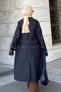 Black Long Arm Belted Cotton Trench Coat
