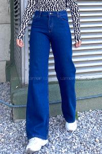 Lamelif Çift Cepli Bol Paça Pantolon Koyu Mavi