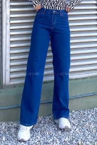 Lamelif Çift Cepli Bol Paça Pantolon Koyu Mavi