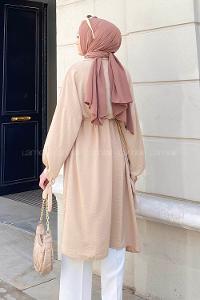 Cream Bat Sleeve Arm Without Accessories Viscose Fabric Straight Kimono