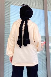 Lamelif Kapşonlu  Karpuz Kol  Sweat Krem