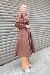 Lamelif Önü Düğmeli Mevsimlik Trençkot Acı Kahve