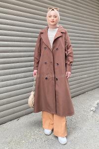 Lamelif Önü Düğmeli Mevsimlik Trençkot Acı Kahve