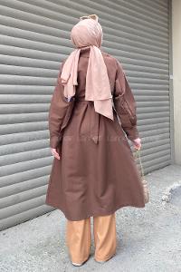 Lamelif Önü Düğmeli Mevsimlik Trençkot Acı Kahve