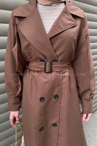 Lamelif Önü Düğmeli Mevsimlik Trençkot Acı Kahve