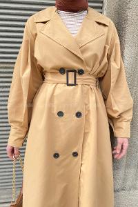 Lamelif Önü Düğmeli Mevsimlik Trençkot Sütlü Kahve