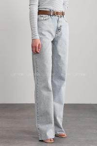 Modalamelif Bol Paça Dökümlü Paça Kesik Jeans Kar Yıkama