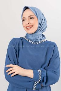 Lamelif Piliseli Eşarp Kot Mavi